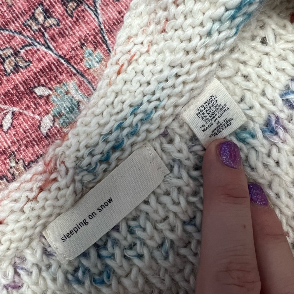 Anthropologie Sleeping on Snow Cream Floral Knit Ruffle Sweater Cardigan - Picture 5 of 9